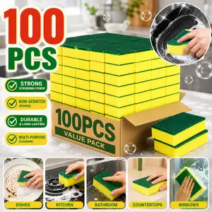 100 Pcs Thick Non-Scratch Kitchen Scrub Sponges, Household Cleaning Sponges for Sinks, Stovetops, Multi-Functional, Soft Texture, Durable, Powerful Decontamination