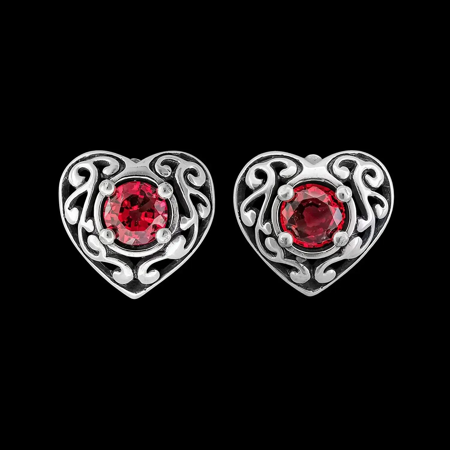 925 Sterling Silver Heart Earrings, June Birthstone, Garnet Engagement Stud, Wedding