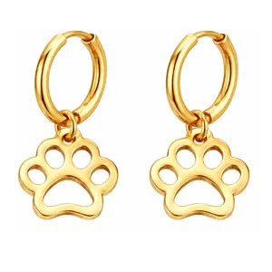Dog Paw Charm Dangle Huggie Hoop Earrings for Women by Ginger Lyne 16mm Stainless Steel