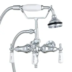 Chrome Bathroom Wall Mount Down Spout Clawfoot Tub Faucet with Handshower
