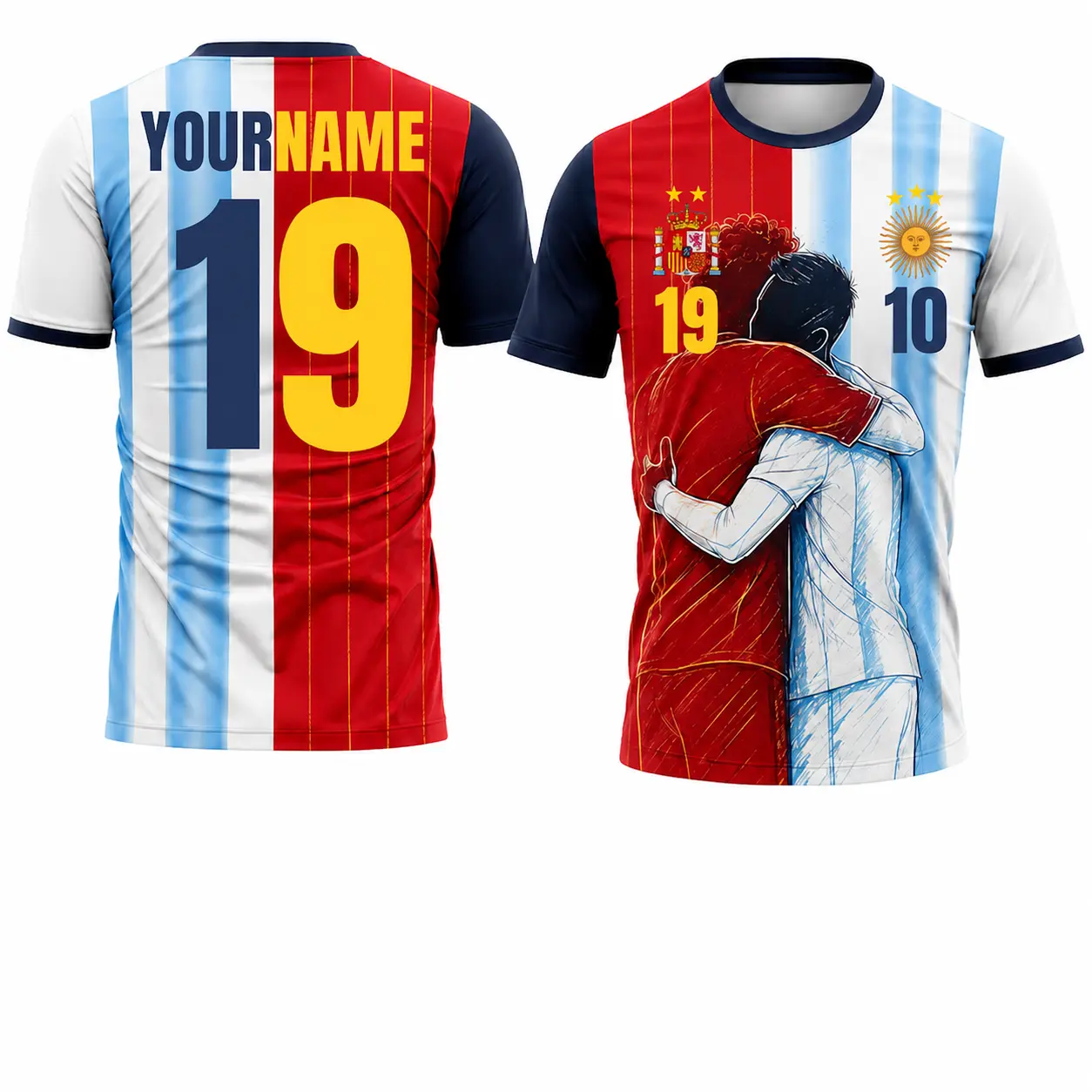 Custom Half and Half Soccer Jersey Spain and Argentina 2026 Men Youth Kids, Personalized Two Country Football Jersey Shorts for Sports Fans