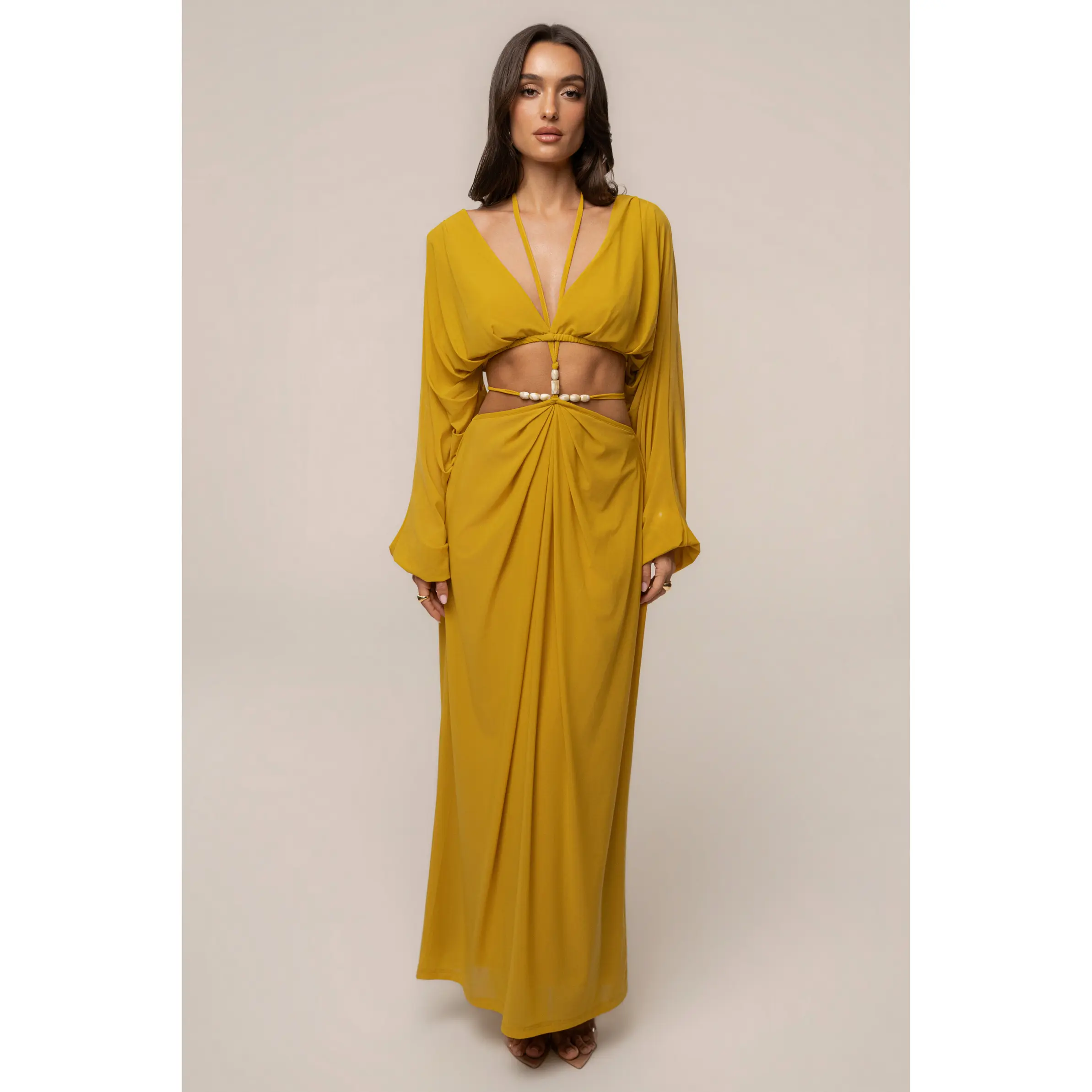 Mustard Hera Draped Maxi Skirt