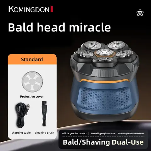 KOMINGDON 10W High-Power Cordless Portable Shaver - 360-Degree Clean Shave, 120min Built-In Battery, Double-Ring Net & Veneer Knife Net, Shaving Machine for Personal Grooming