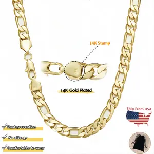 14K Gold-Plated Figaro Chain Necklace for Men & Women Stainless Steel 2-10MM 20/24inch Hip Hop Streetwear Minimalist Layer Jewelry Gift on Valentine Birthday