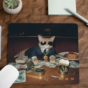 Funny Gangster Cat Themed Square mouse pad, Aesthetic Desktop Decorative Protective Pad, Rubber Anti-slip Lockedge Work Pad, Small Size Suitable for Laptop, Desktop Computer Games, Work, Family, Non slip mousepad, Gaming mouse pad