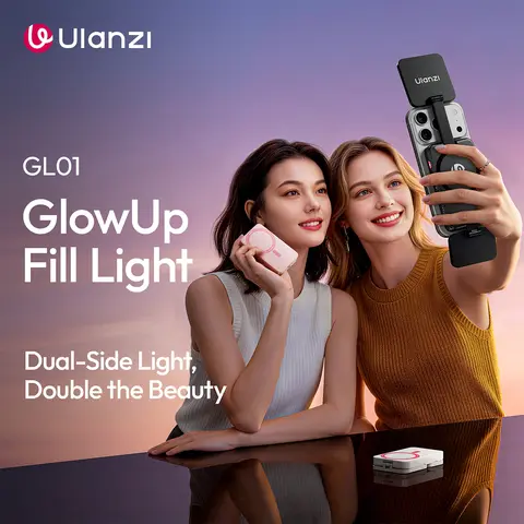 Ulanzi GL01 Magnetic Casual Selfie Accessory for Cellphone & Smartphone, Top & Bottom Dual LED Fill Lights with Extendable Rod, Dimmable 2500K-6500K Portable Video Vlog Tool (Fits iPhone 18/17 Pro & Below, Not Pro Max), White Mobile Accessory