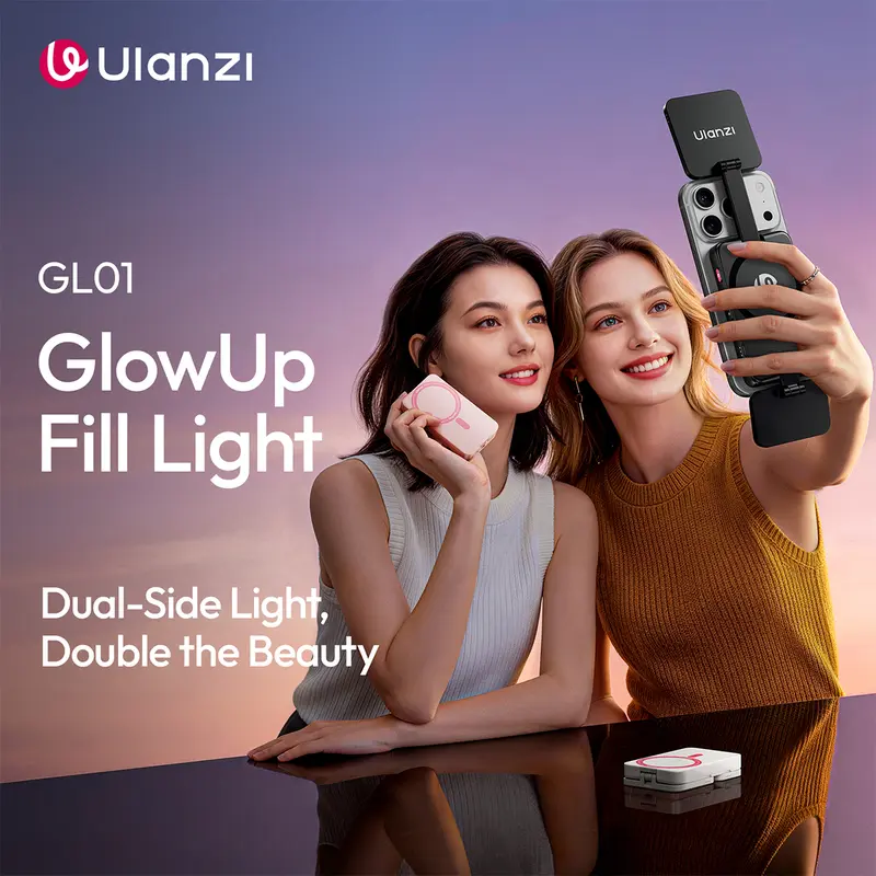 Ulanzi GL01 Magnetic Casual Selfie Accessory for Cellphone & Smartphone, Top & Bottom Dual LED Fill Lights with Extendable Rod, Dimmable 2500K-6500K Portable Video Vlog Tool (Fits iPhone 18/17 Pro & Below, Not Pro Max), White Mobile Accessory