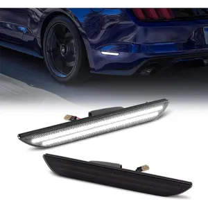 LED Side Marker Lights for Ford Mustang 2015-2023 Rear White Fender Marker Reflectors Lamps Smoked Len, 2PCS