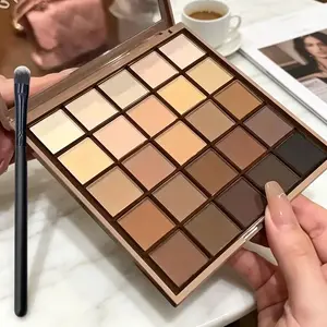 Cappell 25-color eyeshadow palette, soft matte and glitter shimmer, comes with a free eyeshadow brush. Features earth, milk tea and brown tones, perfect for work, dates and more.