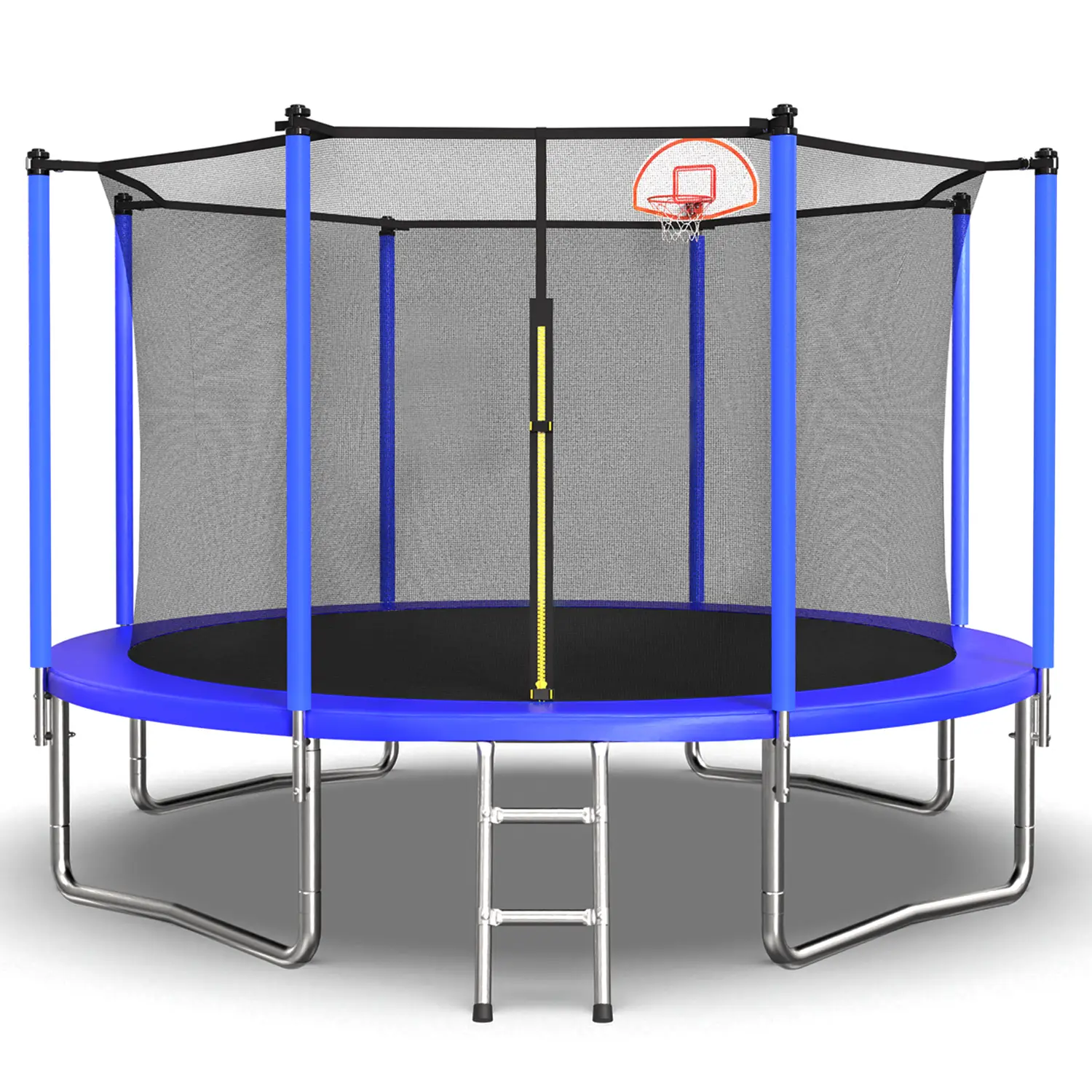 12 ft Backyard Trampoline with Basketball Hoop, Safety Enclosure, and Galvanized Steel Frame for Kids and Adults, Blue