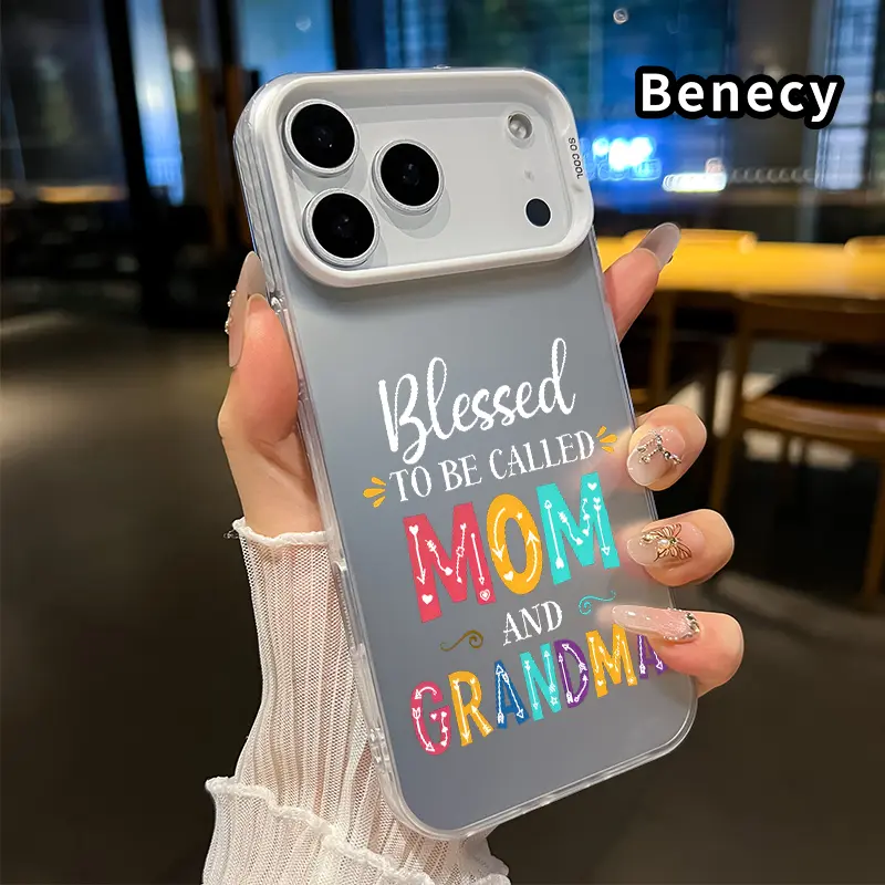 Phone Case for iPhone 17 16 15 14 Pro Max 13 12 11 XR XS Plus Air E Mom and Grandma Blessing Pattern Matte Shockproof Anti-Scratch Stylish Smartphone Cover Cellphone Protective