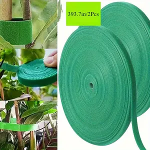 2-roll 393.7-inch garden plant hanging tape set, self-adhesive, reusable, adjustable, non-electric, with zipper, for plant growth and safety.