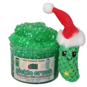 Dill Pickle Crush Bingsu Slime with a Pickle Plushie and Note