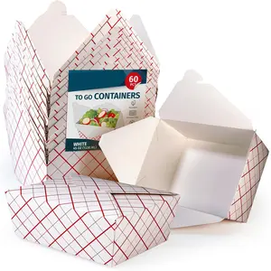 Take Out Boxes (60 Pack) 45oz White - Cardboard Paper Togo Chinese - Takeout Storage Containers -Biodegradable Eco To Go Food Containers For Restaurants Catering