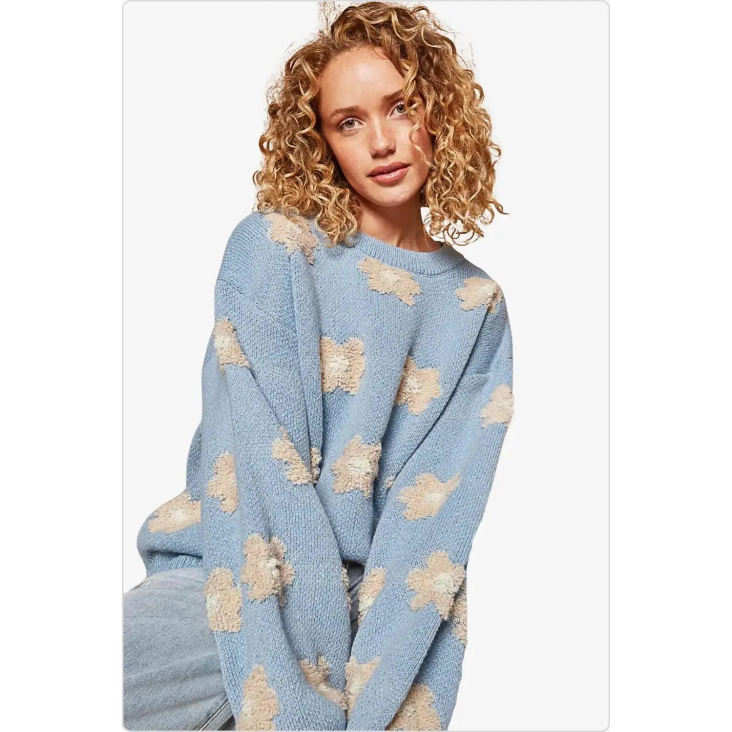 Women's Playful and Chic Daisy Pattern Oversized Sweater