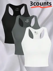 3-piece Women's Outdoor Sports Tank Tops, Sleeveless Sports Wear for Running, Yoga and Fitness