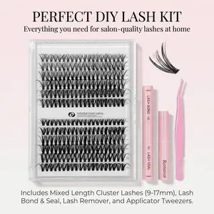 Lash Clusters Kit Natural Individual Lashes Wispy Eyelash Extensions 9-17mm DIY Lash Extension Kit Lash Bond and Seal Waterproof, Lash Applicator, Thick False Eyelashes Kit