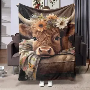 Soft Funny Throw Blanket Cozy Highland Cow Flannel Blanket , Soft and Warm, Ideal for Napping, Camping, Travel , Home Decor ,Perfect Gift for Friends,kids, Family & Loved Ones, Cow Pattern Blanket, Flannel Throw Blanket