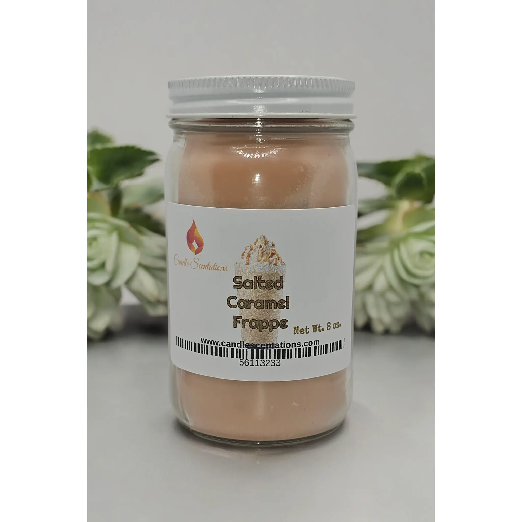 Salted Caramel Frappe 8 oz Candle - Scented Fragrance in Jar with Clear Lid