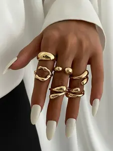 6 Pcs Trendy Geometric Open Ring Set, Bold Arc Design, Simple Joint Rings, Fashionable Jewelry Collection, Perfect Gift Idea