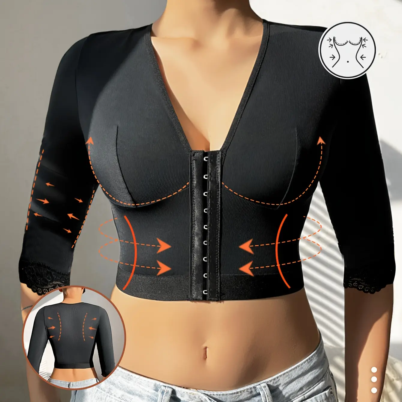 Long Sleeve Compression Top for Women, Nylon Arm Shaper Activewear with Hook Closure for Post-Surgery Support, Long Sleeve Tops Women