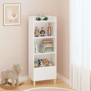 4-Tier Kids Bookcase Toy Storage Cabinet|Childrens Book Display and Organizer|Playroom Nursery Bookshelf with Storage|Multi-Purpose Kids Room Furniture|Toy and Book Storage Shelf Unit|Easy Assembly Childrens Bookcase