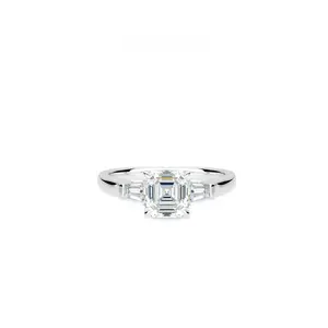 VAMERAY #6210 4 Carat Four-Prong Asscher Cut Baguette Accent Ring