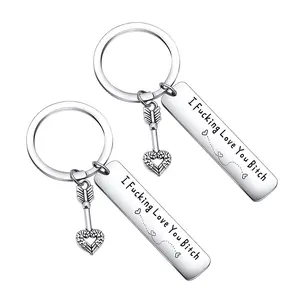 Funny Best Friend Keychain,Stainless Steel Key Keyring with Engraved Quote “I Fcking Love You Btch,Creative Slogan Metal Keychain,Birthday anniversary Friendship Gift for Besties & Friends Female