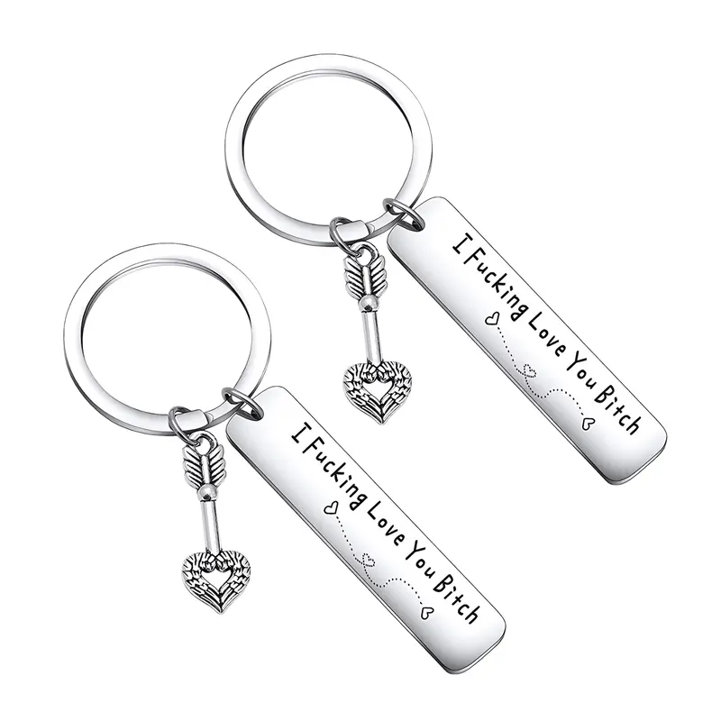 PUKEGM Durable Casual Fashion Funny Engraved Quote Stainless Steel Keychain - Engravable Keyring with “I Fcking Love You Btch” Slogan, Birthday Anniversary Gift for Female Besties