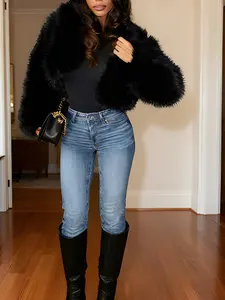 Women's Short Faux Fur Coat, Autumn Winter Fashionable Outerwear, Trendy Plush Jacket for Ladies, Stylish Casual Wear