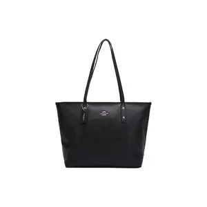 COACH City Zip Tote 29 Women's Minimalist Large-Capacity Zippered Leather Tote Bag in Black