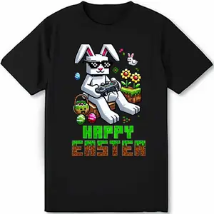 Boys Happy Easter Day Bunny Egg Video Game T Shirt Full Size