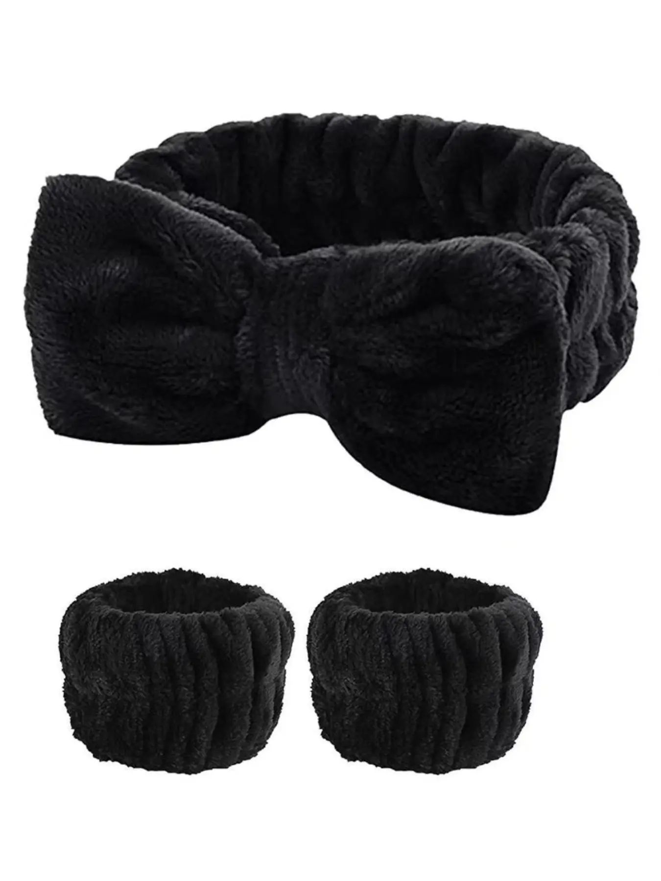 3pcs Black Color Girls Sponge Spa Headband Wristbands Fashion Hair Accessories Set For Party Gifts ,Daily Use, Wash Face, Face Washing Headband, Makeup Use Lady Mom Elastic Headbands Head Band For Washing Your Face