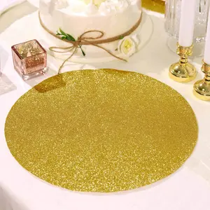 6-Pack Placemats 13" Round Glitter Design Gold Sparkle - Non-Slip Decorative Table Mats for Stylish Dining