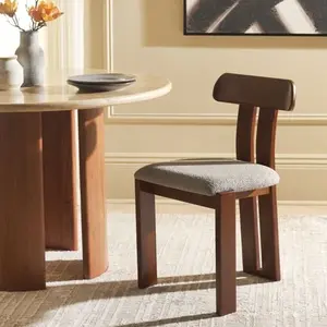 Kyren Boucle Seat Dining Side Chair - grey/walnut