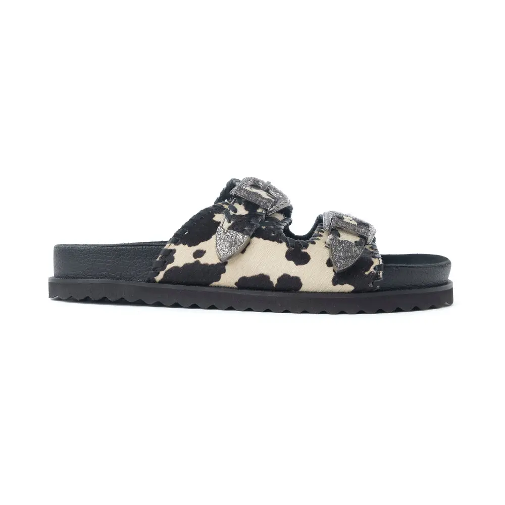 Myra Coyote Crest Hairon Leather Sandals in Vanilla White
