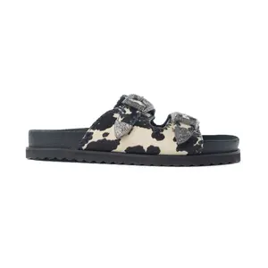 Myra Coyote Crest Hairon Leather Sandals in Vanilla White