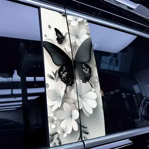2 Pcs Car Butterfly Flower Decals Waterproof Scratchproof Vinyl Sticker 25cm x 9.4in Black Butterfly with White Flowers for Car Helmet Motorcycle Fridge Decoration