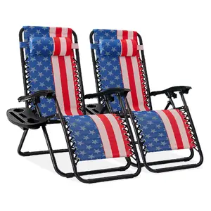 Best Choice Products Set of 2 Zero Gravity Lounge Chair Recliners for Patio Pool w/ Cup Holder Tray - American Flag
