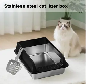 Stainless Steel Cat Litter Tray, Litter Box for Large and Small Cats, High Sided Stainless Steel Litters Box, Non-Stick, Odor-Free, Easy to Clean, for Apartment Garden Terrace Balcony
