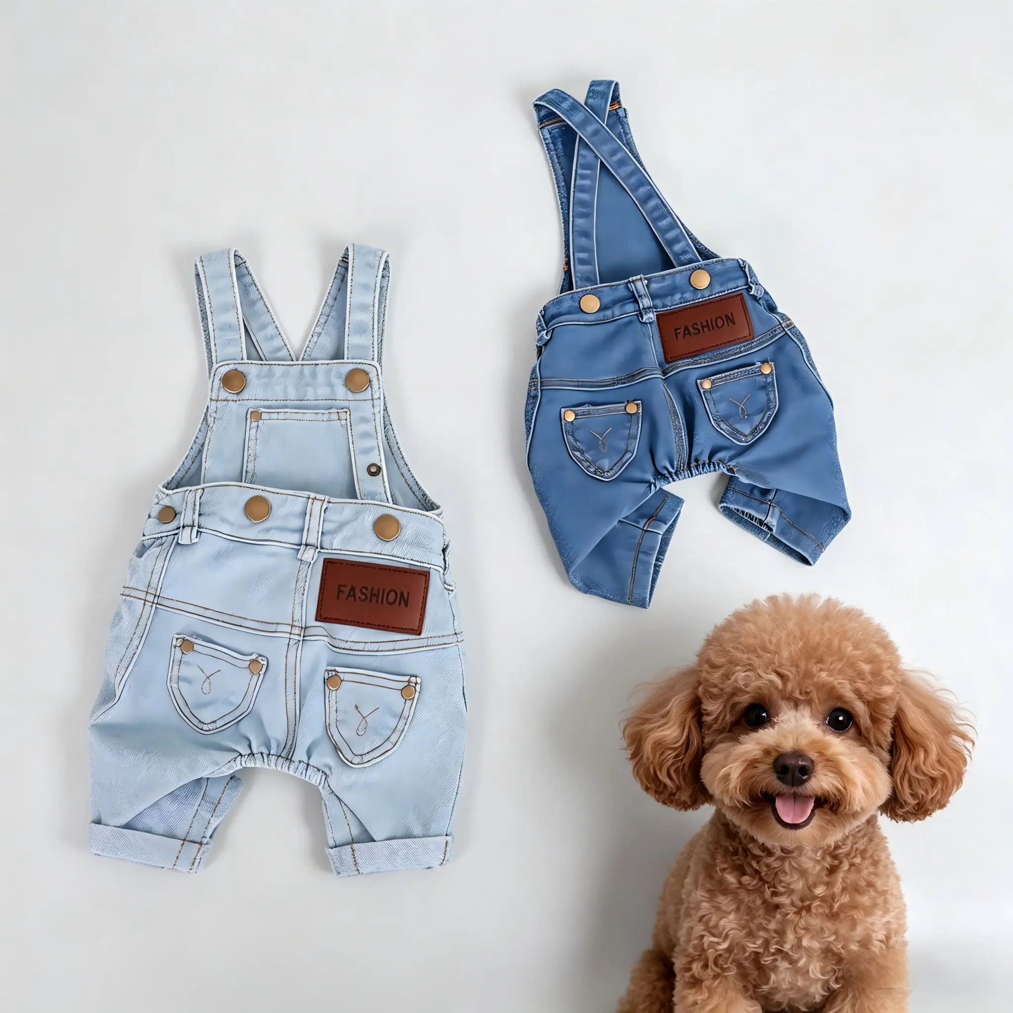 Dog Denim Overalls - Multi-Size Cotton Pet Clothes, Comfortable Denim Look Costumes & Fashion Outfit for Spring, Autumn Teddy Breeds, Large Sizes Available