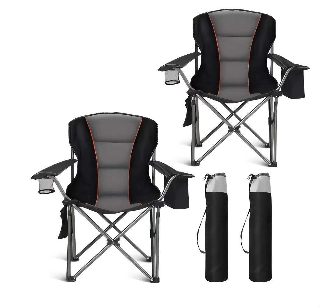 Sophia & William 2 Pack Oversized Camping Chair Heavy-Duty Steel Frame Supports 450Lbs, Foldable Outdoor Lawn Chair with Cup Holder for Backyard & Camping, Black