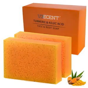 Veecent Turmeric & Kojic Acid Soap 100g - Gentle Cleansing & Moisturizing 2-in-1 Facial & Body Soap for Women & Men Infused with Lemon Extract Nourishing & Cleansing Skin Care