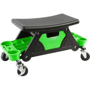 24986 Heavy-Duty Rolling Workbench and Creeper Seat, Mechanics Stool with Wheels, Creepers, Shop Stools with Wheels, Automotive, Green and Black 300 LB Capacity