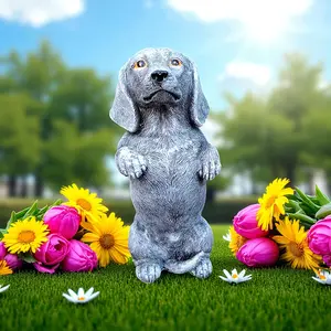 1 Piece Charming Dachshund Resin Sculpture Rustic Style Lifelike Standing Dog Statue No Electricity Needed Outdoor Garden Lawn Decor Exquisite Holiday Gift