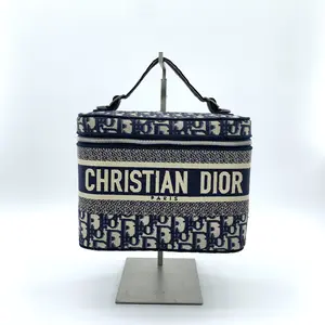 Pre-owned Dior Canvas Tote Bags Christian Oblique Diortravel Vanity Case Blue