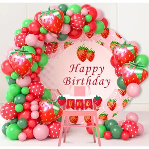 125pcs Strawberry Balloon Arch Garland Kit, Red and Pink Balloons with Strawberry Foil Balloons for Sweet One Berry First Birthday Baby Shower Strawberry Party Decorations