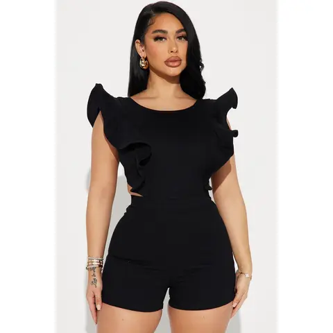 Janis Denim Romper - Black