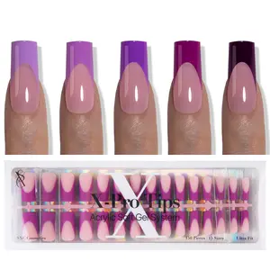 SXC Cosmetics X-Pro Tips - Nail Tips Only - 5 Purple Shades French Tip Press On Nails, 150/160pcs, Almond/Coffin/Square Shapes, XS-M Sizes DIY Salon-Quality Nails at Home