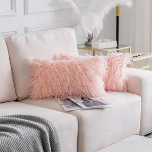 12x20 Pillow Cover Rectangular Faux Fur Fuzzy Pillows Case for Couch, 30cmx50cm, 2 pcs, Pink